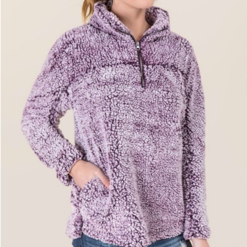 Francesca's Soft Sherpa Quarter Zip 1/4 Purple